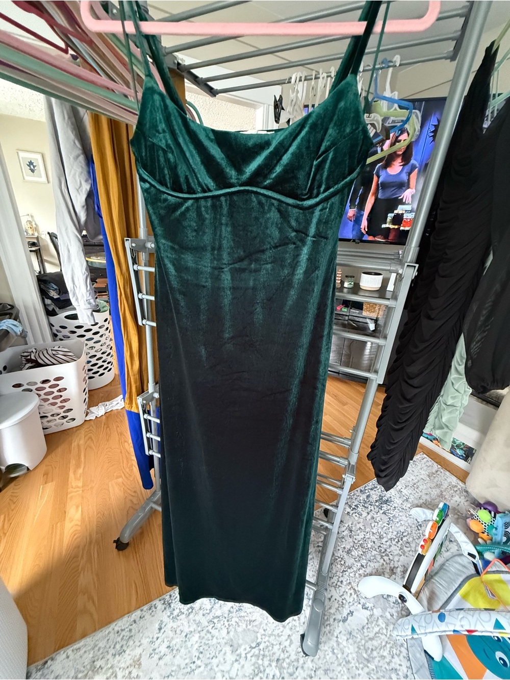 Emerald Green Velvet Slip Dress with Spaghetti Straps